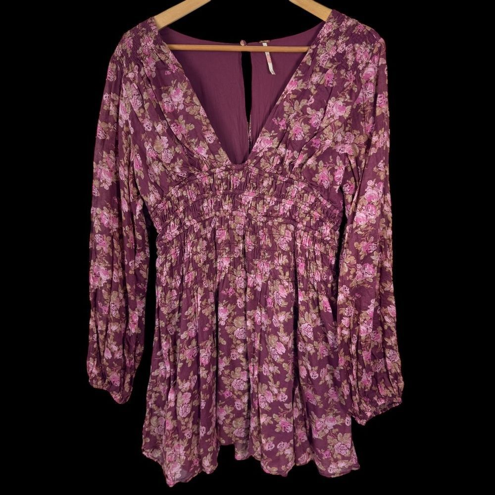 Free People Keep You Floral Deep V-Neck Mini Dress Sz M